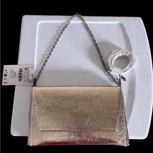 Zara Metallic Gold Clutch with Chain Strap
